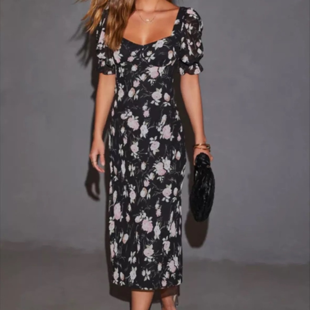 Sweetheart Puff Sleeve Midi Dress
